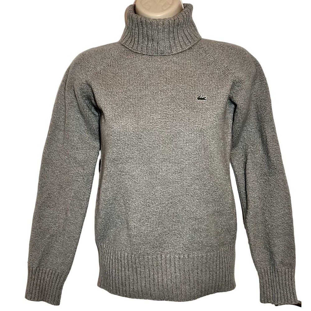 Vintage Lacoste Heather Gray Wool Knit Croc LogoTurtleneck Sweater XS